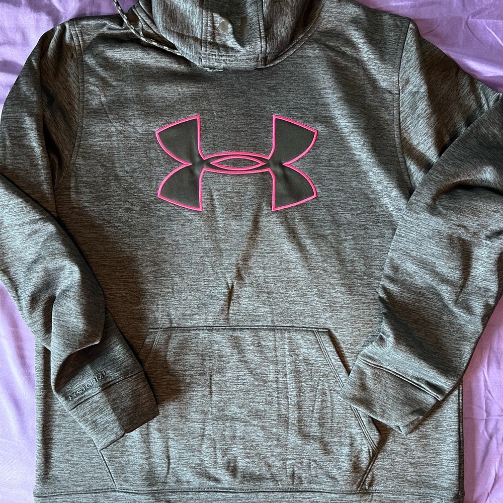 Mens under armour big logo dark grey hoodie large